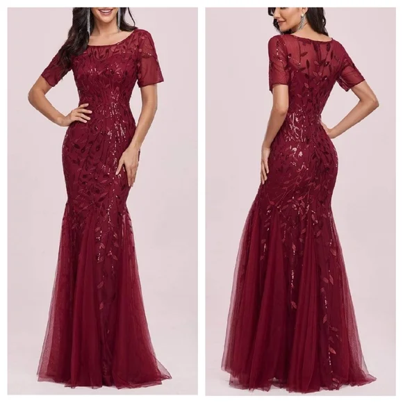 Ever Pretty Red Sequin Short Sleeve Gown for Weddings - Picture 13 of 13